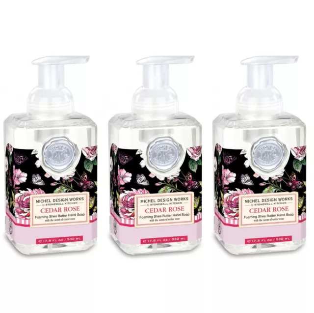Set / 3 Michel Design Works Foaming Hand Soaps Cedar Rose Floral