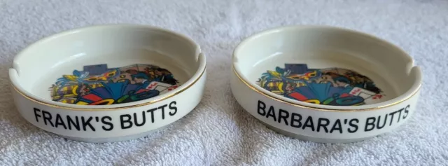 VTG • Frank's and Barbara's Butts • Las Vegas Ceramic 2 Slot Ash Trays • Unused!