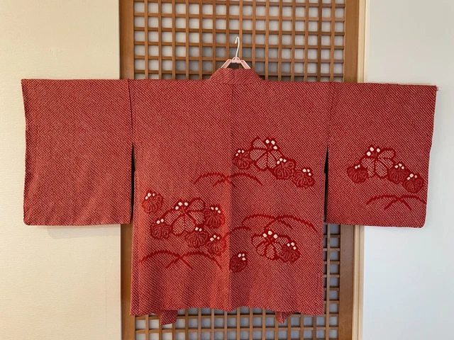 Vintage Japanese Silk Kimono Jacket Haori/Shibori/Gown/ Paulownia Flower Pattern