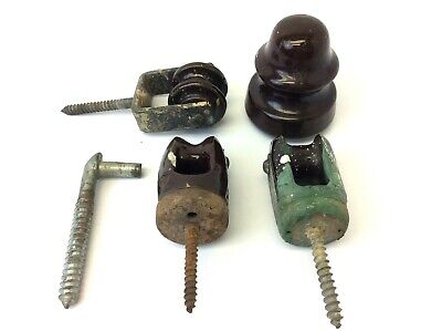 Mixed Lot Brown Antique Vintage Insulator Telephone Pole Wire Caps Porcelain