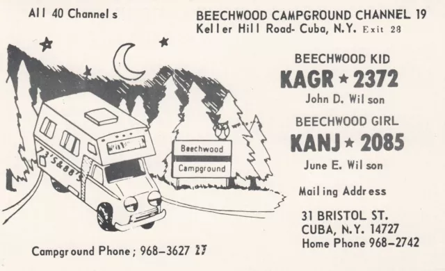 Postcard QSL Radio CB Ham Postcard Beechwood Campground Cuba New York My Ref QSL