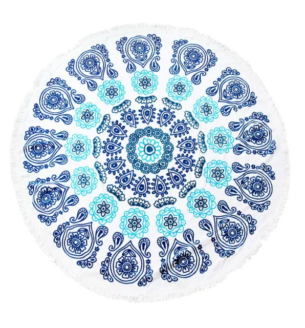 Chuchka Aqua Blue Round Cotton Beach Towel 1.5m Wide - New without Tags