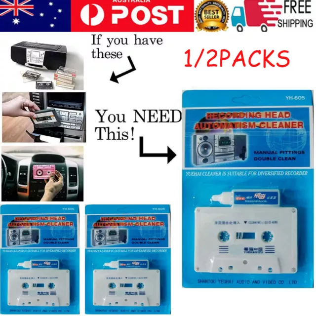 1/2X Wet Type Cassette Tape Head Cleaner Demagnetizer Kit Deck Home Audio Player