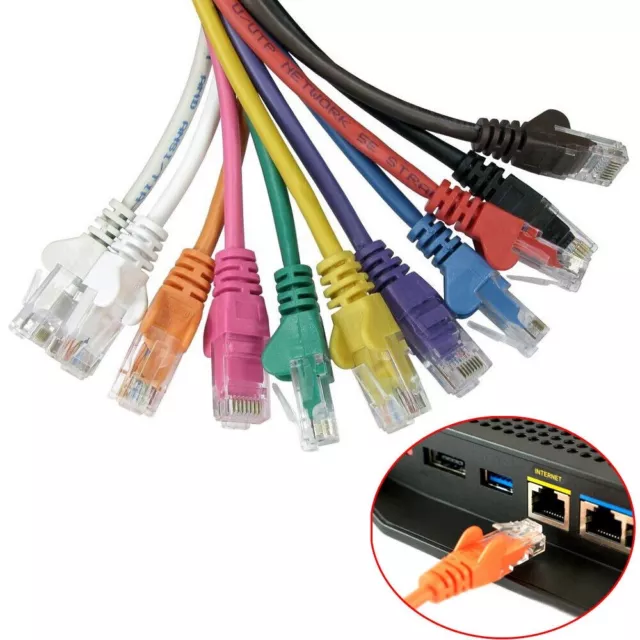 RJ45 Cat5e Network LAN Cable Ethernet Patch Lead Internet COPPER 1m 2m - 50m Lot