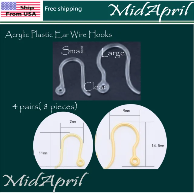 Acrylic Plastic Ear Wire Hooks - Metal Allergy Free-French, Fish Hook