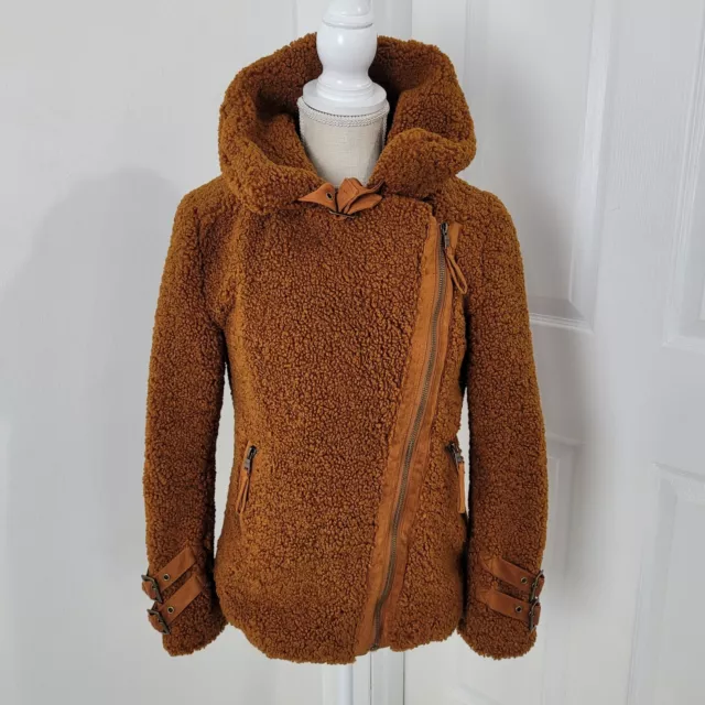 Marrakech Anthropologie Jacket Womens XS Petite Moto Zip Aviator Sherpa Teddy