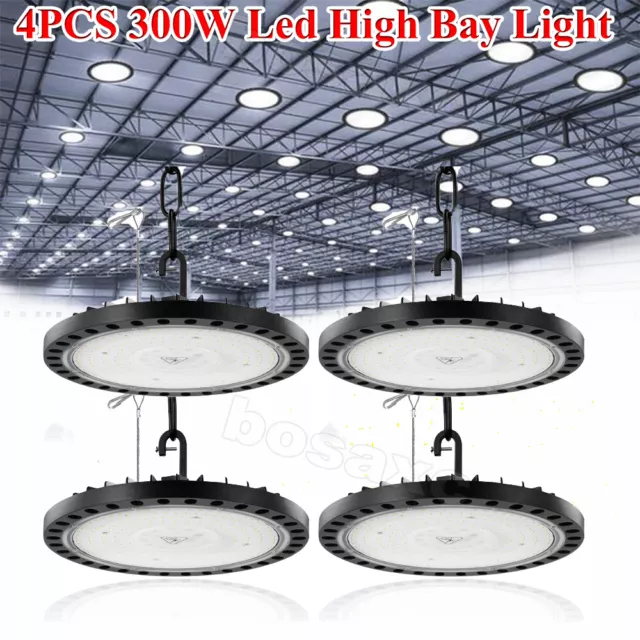 4 Pack 300W UFO Led High Bay Light Factory Warehouse Commercial Led Shop Lights