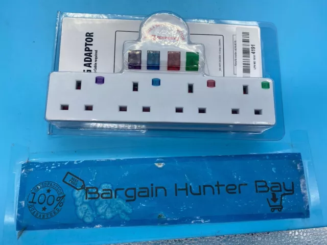 Mercury Plug-In 4-Way Mains Adaptor Colour Coded Surge Protector