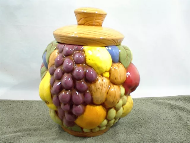 Cookie Jar Multi Colored Various Fruit Grapes Pears Apples Oranges No Damage