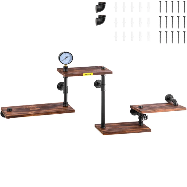 3/4/5 Tiers Industrial Iron Pipe Shelf Wall Mount DIY Solid Wood Storage Bracket
