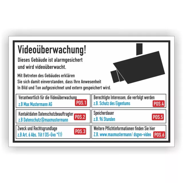 Videoüberwachung Kamera Hinweis nach DSGVO Personalisiert Warn-Schild BDSG Vi139