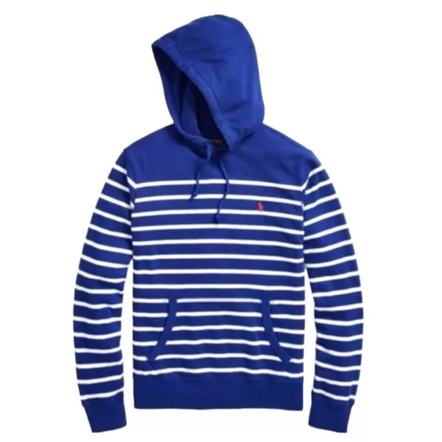 Polo Ralph Lauren Heritage Blue And White Striped French Terry Hoodie Size M