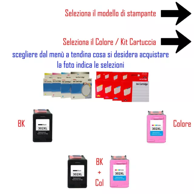 HP 302XL CARTUCCE COMPATIBILI NO Originale o BK o COLORE o Kit 2Pz F6U67 F6U68