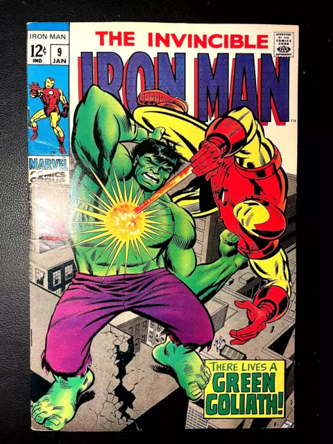 IRON MAN #9 (1/69 8.5 non-CGC) 12c SILVER-AGE HULK! MANDARIN! GEORGE TUSKA ART!