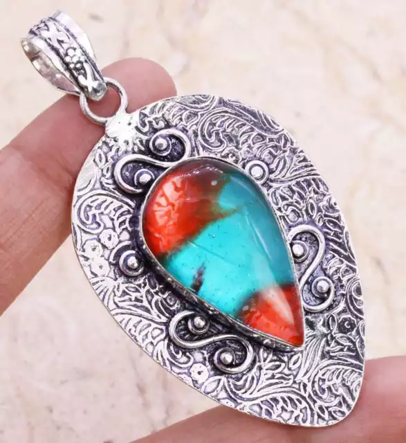 Dichroic Glass Art Piece 925 Silver Plated Handmade Pendant of 2.5"