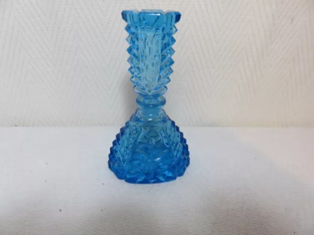 Vintage blue cut glass perfume bottle and stopper       ships USPS for USA