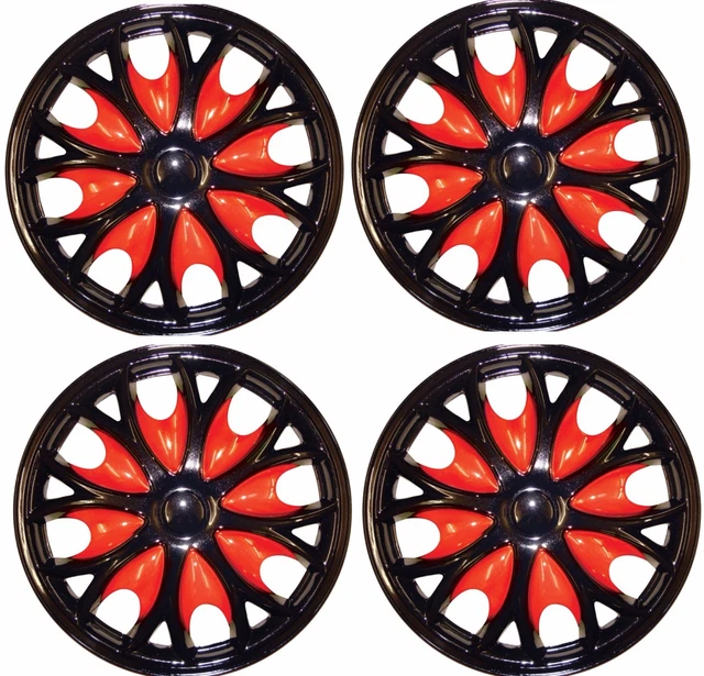 SET OF 4 x 14 INCH RED AND BLACK SPORTS WHEEL TRIMS COVER HUB CAPS 14"