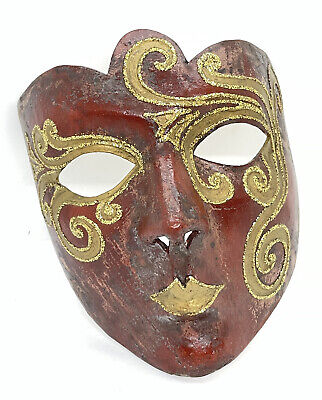 Vintage Venetian Lele Nason Signed Gold Paint Paper Mache Venice Carnival Mask