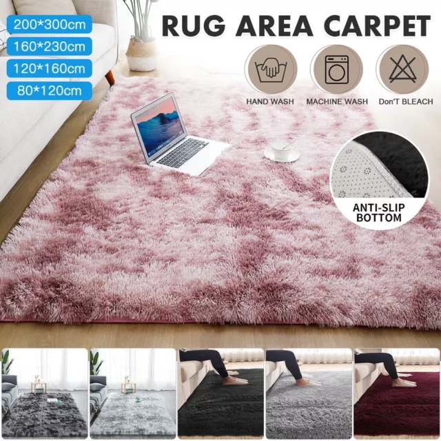 Soft Large Plush Floor Carpet Fluffy Area Rug Pad Mat Shaggy Bedroom Living Room