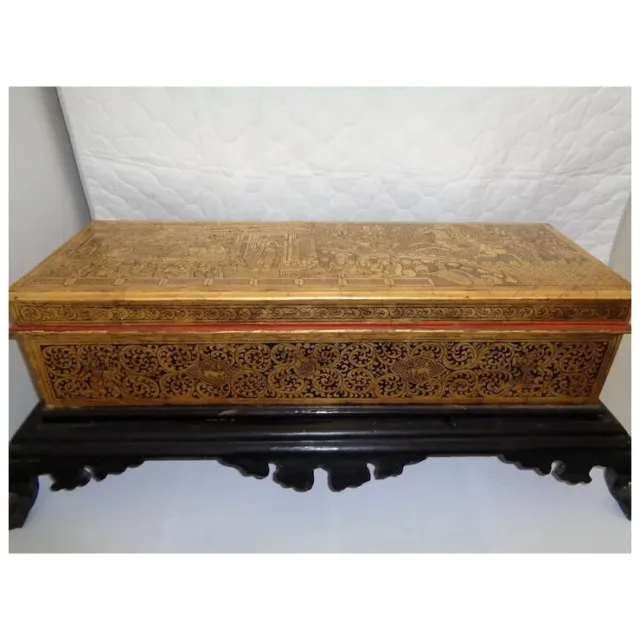 Antique Mandalay-Style Burmese Gilt & Lacquered Manuscript Chest or Box Sadaik 2