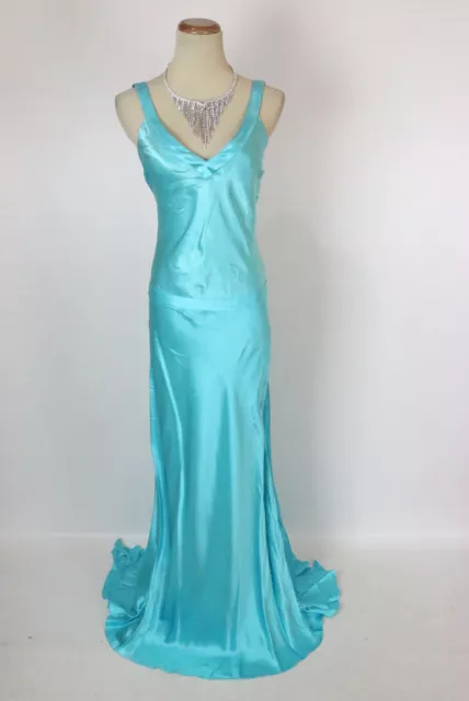 New Jovani 2579 Authentic Turquoise Silk Sleeveless Pageant Prom Women Gown 4