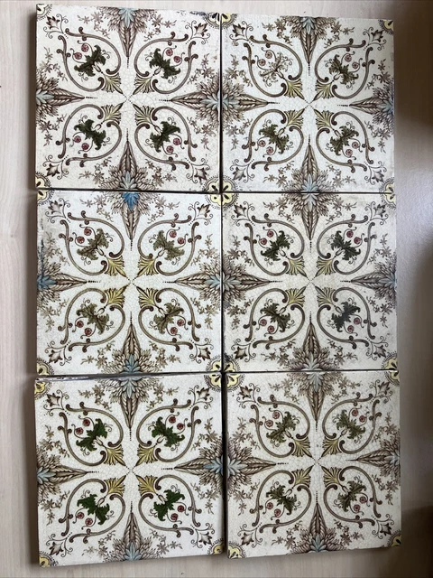 6x Victorian Antique Tiles Art Nouveau / Aesthetic - T & R Boote Carron