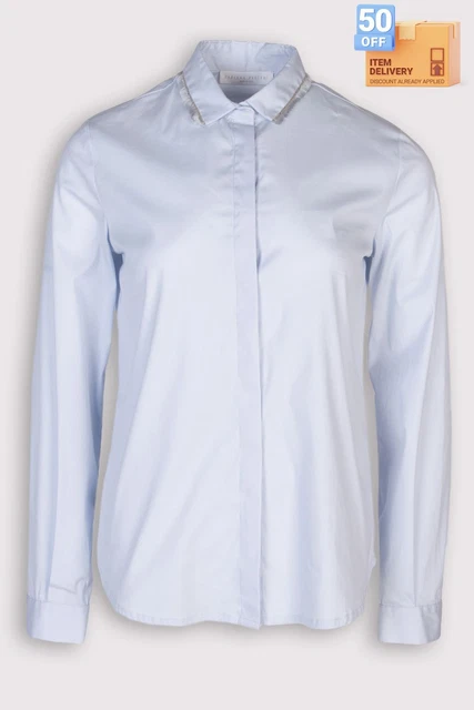 RRP€540 FABIANA FILIPPI Camicia US2 IT38 XXS Frange Ball Finitura Catena Made in Italy