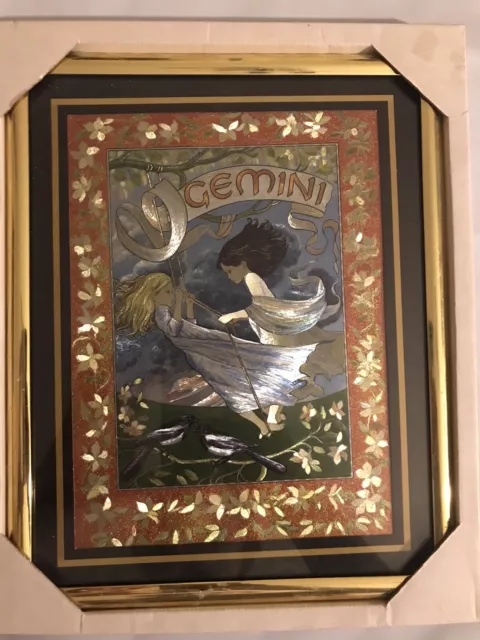 Gemini Star Sign Gold Tone Framed Foiled Print Foil Art Zodiac Constellation