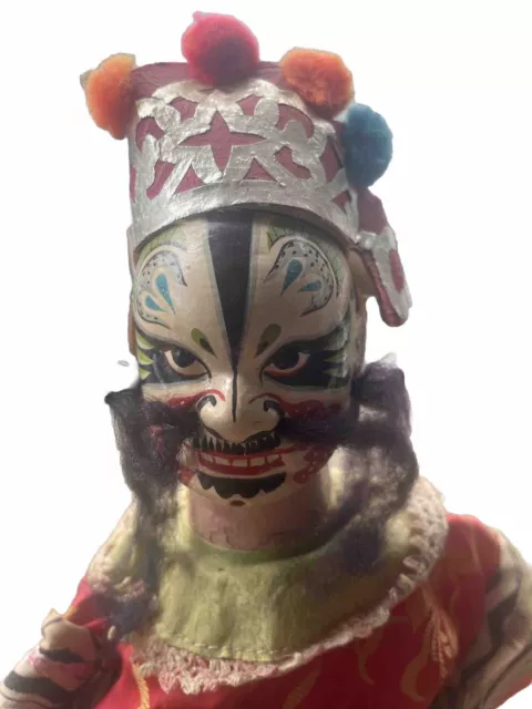 Vintage Chinese Opera Hand Puppet Painted Head Doll Taiwanese Asian 13”