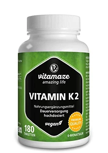 Vitamine K2 MK-7 à Fort Dosage 200 mcg Ménaquinone pour 6 Mois - 180 Comprimé...