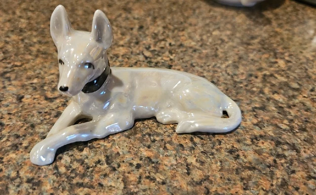 Vintage White German Swiss  Shepherd Lustreware Figurine Porcelain Dog Japan