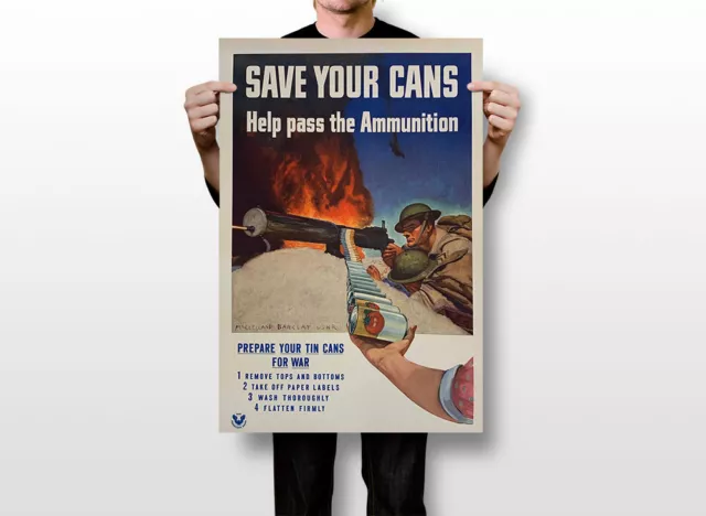 1940s Save Your Cans For Ammunition! Us Army WwII Wall Art Home - POSTER 20"x30" 3