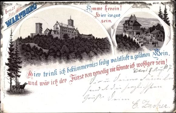 Litho Lutherstadt Eisenach in Thüringen, Wartburg - 3060777