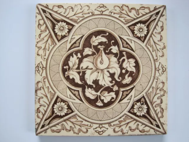 Antique Victorian Brown Aesthetic Transfer Print Tile - Central  Flower / Fruit