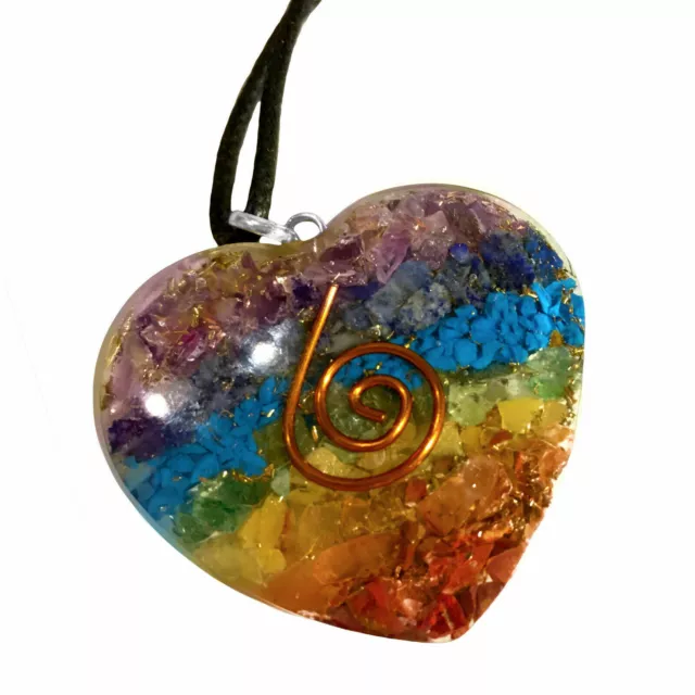 Chakra Orgone Energy Generator Pendant Copper Coil Orgonite Heart Necklace Handm