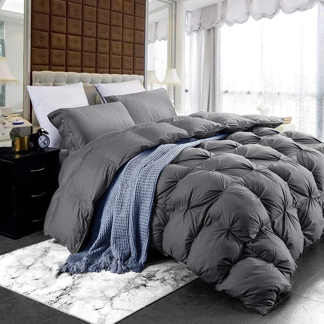 Luxurious Goose down Feather Fiber Comforter Duvet Insert, Exquisite Gray Pinch