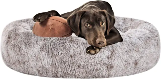 Coohom Oval Calming Donut Cuddler Dog Bed,Shag Faux Fur Cat Bed Washable Round