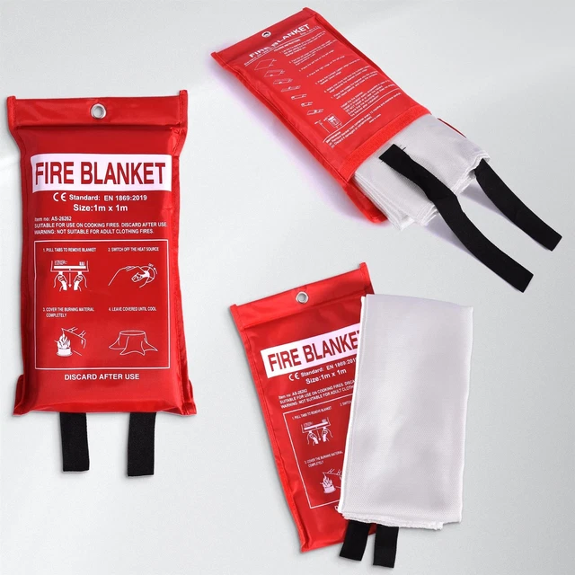 LARGE FIRE BLANKET 1m Home Office Quick Release Kitchen Caravan Waffle
