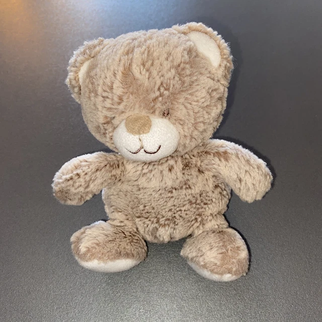 Peluche doudou ours TEX BABY brun marron chiné blanc 14 cm assis NEUF