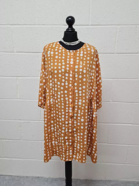 Monki Smocked Dress Size M Oversized Polka Dot 3/4 Sleeves Button Up