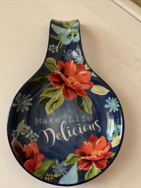 Pioneer Woman Spring Bouquet Cobalt Blue Spoon Rest Large" Make Life Delicious"