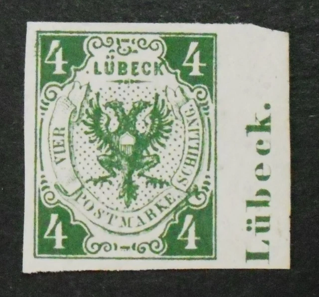 1859Mi:35,- MiNr 5a Wappen 4 Schilling dnklgrün ungebraucht Randinschrift rechts