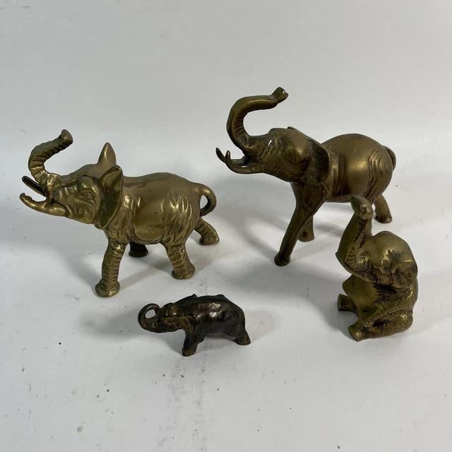Vintage Lot of 4 Brass Elephant Figures