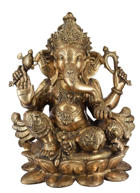 Statue Ganesh En Laiton – Idole Ganpati Multicolore – Figurine Artisanale Indienne – Décoration Maison