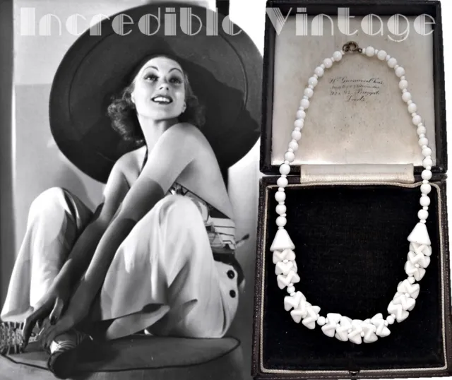 Vintage Czech Puzzle Beads Choker Necklace Art Deco 30s Milk Glass Spring Summer