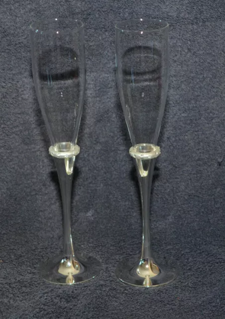 Lenox Devotions Champagne Flute Pair With Silver Platted Stem Bottom NEW w/ BOX