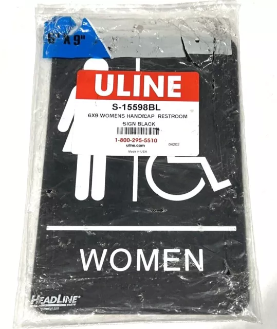 Uline S-15598BL Womens Black Plastic Handicap Accessible Restroom Sign 9" x 6"