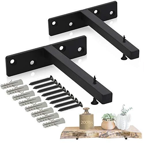 Heavy Duty Floating Shelf Brackets, 6in Cast Iron Black Shelf Bracket