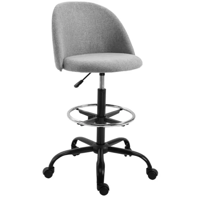 97cm Draughtsman Chair Home Office Ergonomic 5 Wheels Padded Seat Grey
