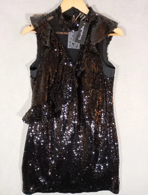 simply Be Dress Sequin Embellished Party /Evening Size 12 Black LBD Shift New